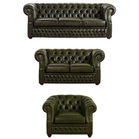 Canapé Chesterfield 3 places en cuir PU vert, capitonné, avec accoudoirs roulés et garniture cloutée, idéal pour hall d'hôtel, restaurant, bar, club, salon.