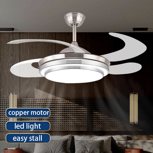 Sleek Silver Retractable Blades <b>Ceiling</b> Fan with <b>Light</b> LED <b>Light</b> Source Easy Install Modern Fan <b>Light</b> for Dining Room Office - Product Image 2