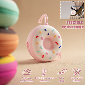 BPA İçermeyen Donut Şeklinde Silikon Emzik Saklama Kutusu, Gıda Sınıfı Bebek Oyuncakları Tutucu, Bozuk Para Yuvası ve Bebek Arabası Bağlama Özelliğiyle - Product Image 5