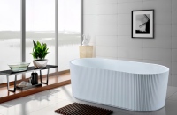 Baignoire autoportante ovale en acrylique, grande et profonde, à rainures, finition blanc brillant, moderne, pour salle de bain intérieure, la plus vendue