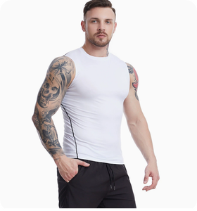 Custom Gym Knitted Sporty Black and White Sleeveless Quick Dry Breathable Running <b>Compressed</b> Workout Tank Top for Men - Product Image 5