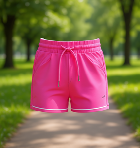 Shorts de sport pour femme, taille mi-haute, cordon de serrage, séchage rapide, en Spandex et Polyester tricoté, rose uni, coupe classique - Product Image 2