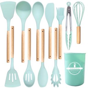 Top Sells <b>Silicone</b> Kitchen Cooking Tools 11pcs Kitchen Utensil Set With Wood Handle - Product Image 3