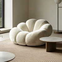 Fauteuil d'appoint blanc crème à pétales de fleurs, canapé lounge moderne en tissu bouclé, fauteuil nuage doux pour salon et chambre