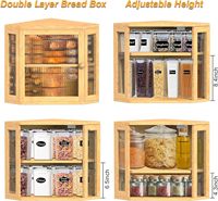 Boîte à pain d'angle extra-large à double couche en bambou naturel pour comptoir de cuisine, avec hauteur réglable pour le rangement des aliments