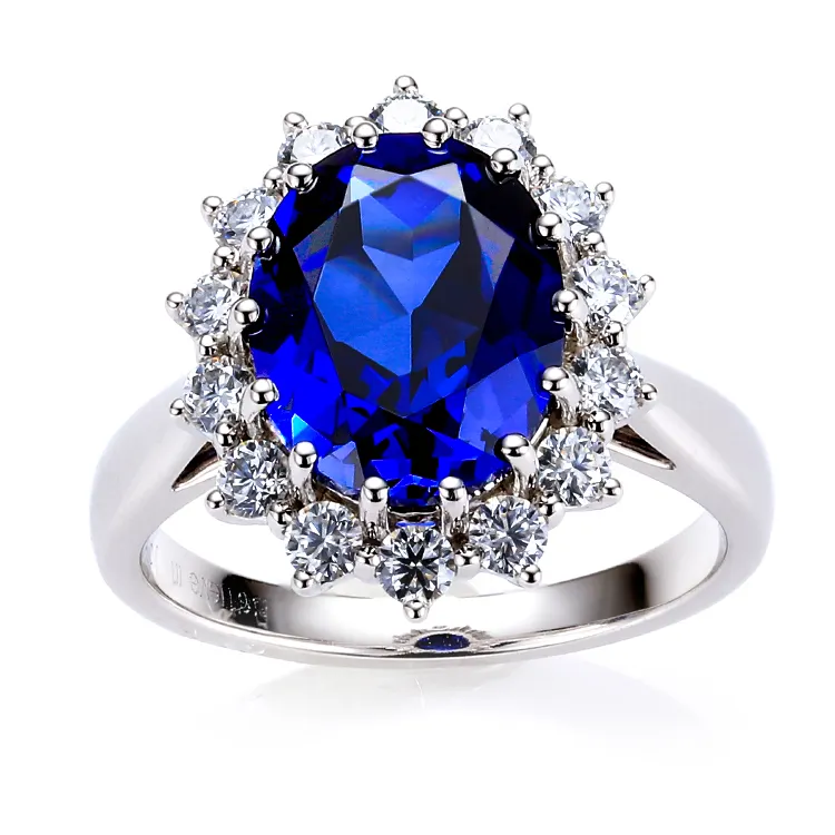 AAA GEMS Blue Sapphire Jewelry Pure 14K /18K White Gold 2.5CT Cushion Cut Diamond Halo Moissanite Engag