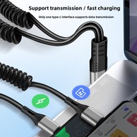 Kabel Data Teleskopik Tipe-C 2 in 1 dengan Konektor Ganda Tipe-C untuk Penggunaan di Mobil, Pengisian Daya dan Transfer Data