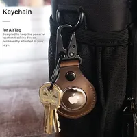 Mini porte-AirTag vintage en cuir véritable, étui de protection anti-rayures pour clés, bagages, collier d'animal de compagnie