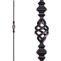 Balustre d'escalier de luxe en fer forgé noir mat torsadé avec socle pour rampe d'escalier intérieure et balcon