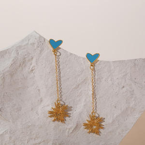 Pendientes de Botón con Borla y Diseño de Goteo de Aceite, Estilo Europeo Americano, Nueva Moda, Chapados en Oro de 14K, Venta Directa de Fábrica, Regalo - Product Image 3