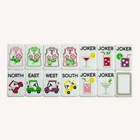 Ensemble de tuiles de mahjong en acrylique pour le golf en plein air, bordure rayée rose et verte, housse de table anti-rayures pour femmes, hommes, club de golf, cadeau