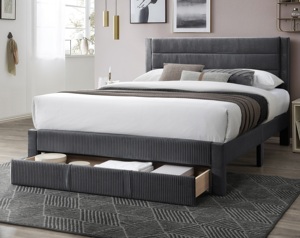 Lit de luxe moderne et élégant, taille standard, réglable, avec tiroir de rangement et tête de lit en velours côtelé anthracite - Product Image 1