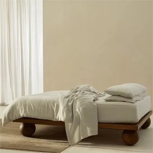 Cama Moderna Minimalista de Madera Maciza con Patas Redondas de Tronco, Múltiples Tamaños y Materiales para Dormitorio, Casa de Huéspedes, Muebles de Hotel 9521 Sol - Product Image 3