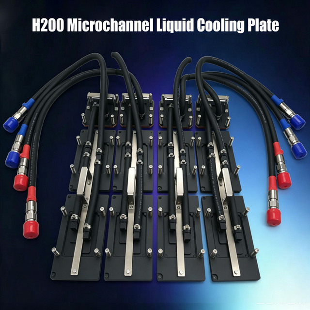 Custom 1200W Microchannel Liquid Cooling Plate for H200 GB200 Blackwell GPU, Nickel-Plated Copper Vacuum Brazed Cold Plate