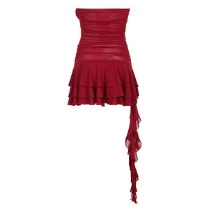 Robe trapèze sans bretelles, silhouette flatteuse, rouge vintage, en spandex/polyester, détail nœud exclusif, respirante et lavable - Product Image 6