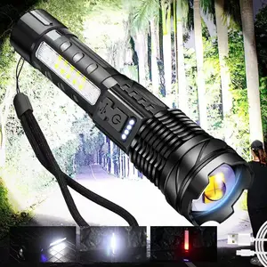 Super Bright 10000 High Lumen ZOOM Flashlight Powerfull Torch Light Linterna USB-C Long Range XHP50 LED Flashlight Rechargeable