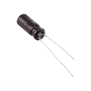 Condensador de Canal de Fabricante, Aluminio, 18uF, 20%, 50V, Radial, de Montaje a Través de Orificio, UPV1H180MFD, 18 uF - Product Image 1