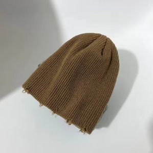 Gorro unisex de punto de alta calidad, estilo holgado, con efecto desgastado, cálido, para esquí, con borde deshilachado, para invierno y clima frío - Product Image 5