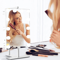 Wholesale Smart Large Square Magnifying 12 LED Display Screen Glass Desktop Cosmetics Mirror Storage Rack Metal Personalized