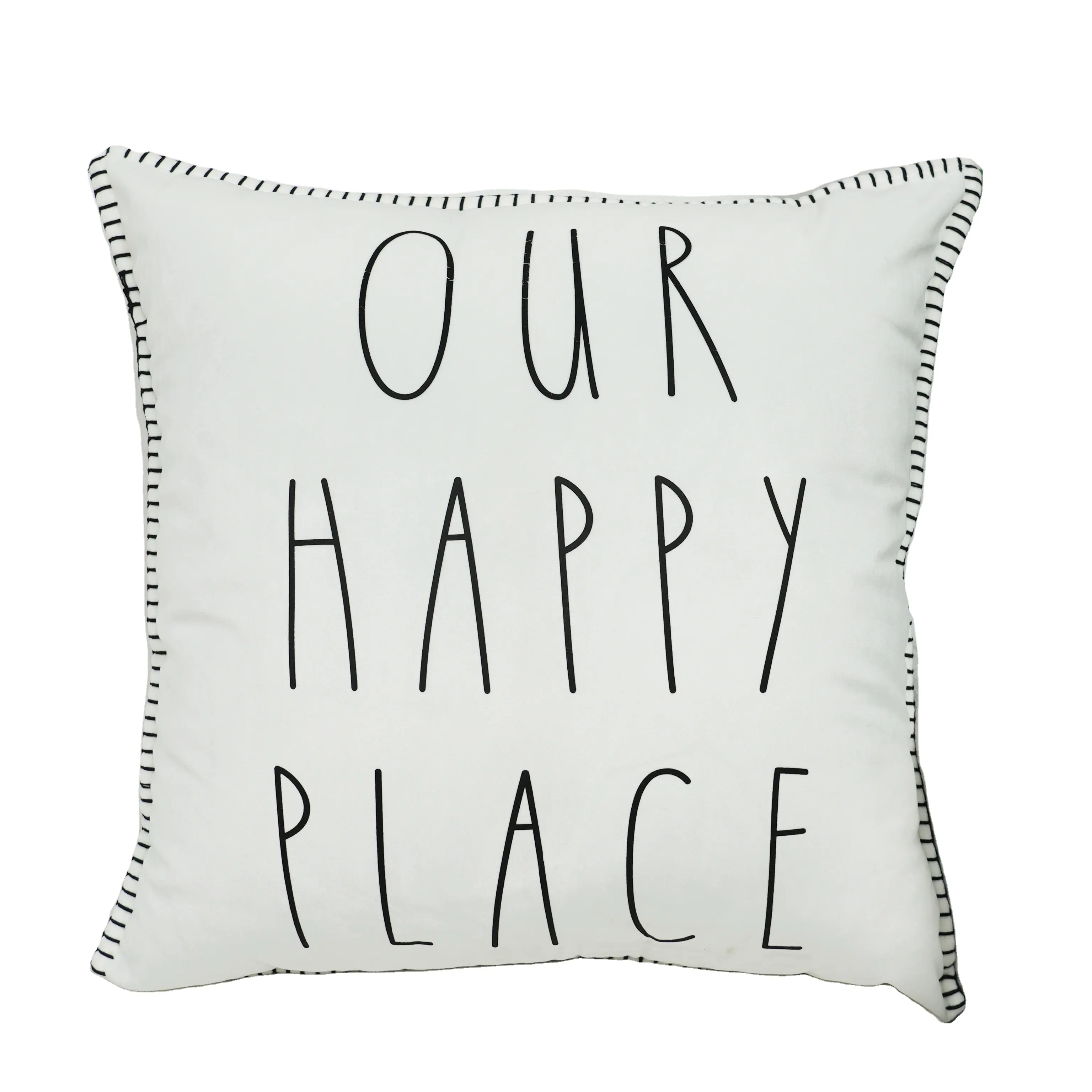 45*45cm Our Happy Place carta funda de almohada sofá asiento decorativo embellecedor holandés terciopelo impreso borde decorativo funda de cojín