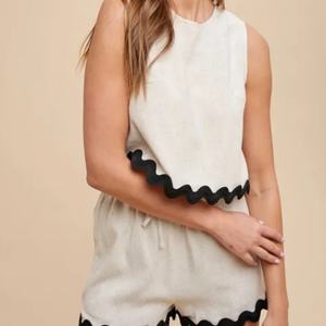 Conjunto de Dos Piezas de Lino y Algodón Casual para Mujer, Estilo Moderno, Top Sin Mangas, Color Sólido, Venta Caliente OEM 2025 - Product Image 2