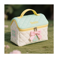 Testin Kawaii Trousse de Maquillage Matelassée en Forme de Maison avec Nœud et Poignée, Organisateur de Voyage pour Articles de Toilette, Nouveau Modèle