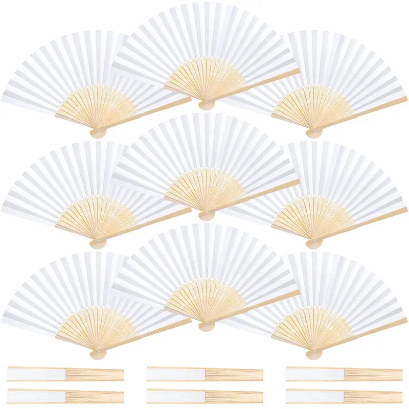 Held Paper Fans Handheld Folded Fan para Igreja Wedding Gift Party Favors DIY Decoração Bamboo Folding Fans