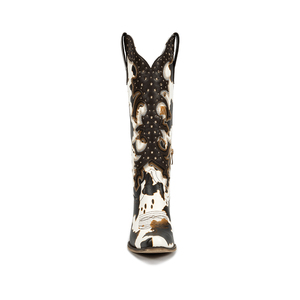 WETKISS <span class=keywords><strong>Stivali</strong></span> da Cowgirl Western da Donna con MOQ Basso, <span class=keywords><strong>Stivali</strong></span> <span class=keywords><strong>Alti</strong></span> al Ginocchio con Stampa Mucca e Borchie, Punta Affusolata, Tacco Largo, <span class=keywords><strong>Stivali</strong></span> Lunghi da Cowboy per il Giorno di Gioco - Product Image 5