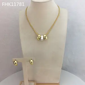 Yuminglai FHK11781 Kanada Spanien Schmuck 24 Karat Gold Halsketten Ohrring Gold platte Schmuck italienische vergoldete Schmucks ets