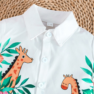 Ensemble de vêtements décontractés pour bébé garçon en deux pièces pour l'été, respirant, à manches courtes avec col et boutons imprimés dinosaures - Product Image 3