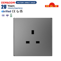 Production OEM, prise murale électrique à 1 gang, 13A, standard, 3 broches, finition gris mat électro-plaqué, panneau plat