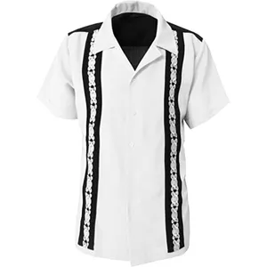 Men's Short Sleeve Cotton Shirt Cuban Beach Tops Pocket Guayabera Shirts