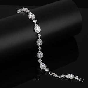 Bracciale <span class=keywords><strong>da</strong></span> <span class=keywords><strong>Donna</strong></span> Stile Lusso Retrò di Alta Qualità con Zirconi Pieni Scintillanti a Forma di Goccia Braccialetti Tennis - Product Image 3