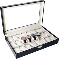 Pu Lederen Display Box Horloge Doos Doos 24 Slots Watch Box 24 Sleuven Grote Horloge Kast Glazen Top Zwart Display