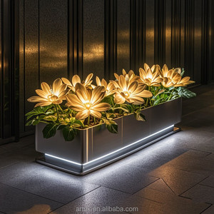 68 pots de fleurs incurvés en acier inoxydable, modernes, commerciaux, éclairés par LED, jardinières décoratives pour hôtel, jardin, balcon - Product Image 1