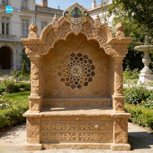 معبد بوجا من الرخام الأبيض للمنزل مع إضاءة، معبد أنيق للاستخدام الداخلي والحدائق، متوفر عبر الإنترنت - Product Image 4