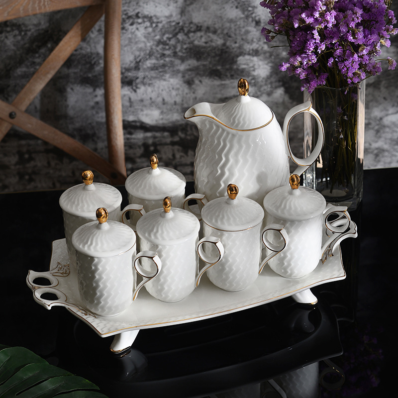 Первоклассная аутентичная Европейская креативная молочная чашка, домашний повседневный простой керамический набор с узором для воды, чайник для горячей и холодной воды, чашка на заказ