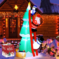 Décoration de jardin de Noël gonflable en polyester Riyuehong, Père Noël et pingouin grimpant sur une échelle, avec lumières LED, durable et imperméable
