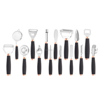 Ustensile de cuisine gadget avec poignée en PP comprenant couteau éplucheur râpe fouet presse-ail coupe-pizza et ouvre-bouteille