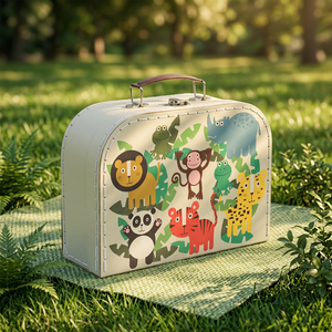 Factory Supply Christmas Gift for Kids Paperboard <b>Suitcase</b> Metal trimps Box With Handle - Product Image 1