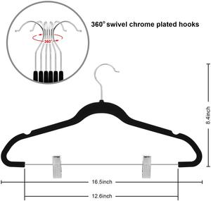 Cintres en velours noir de qualité supérieure pour pantalons, avec pince réglable, vente en gros - Product Image 3