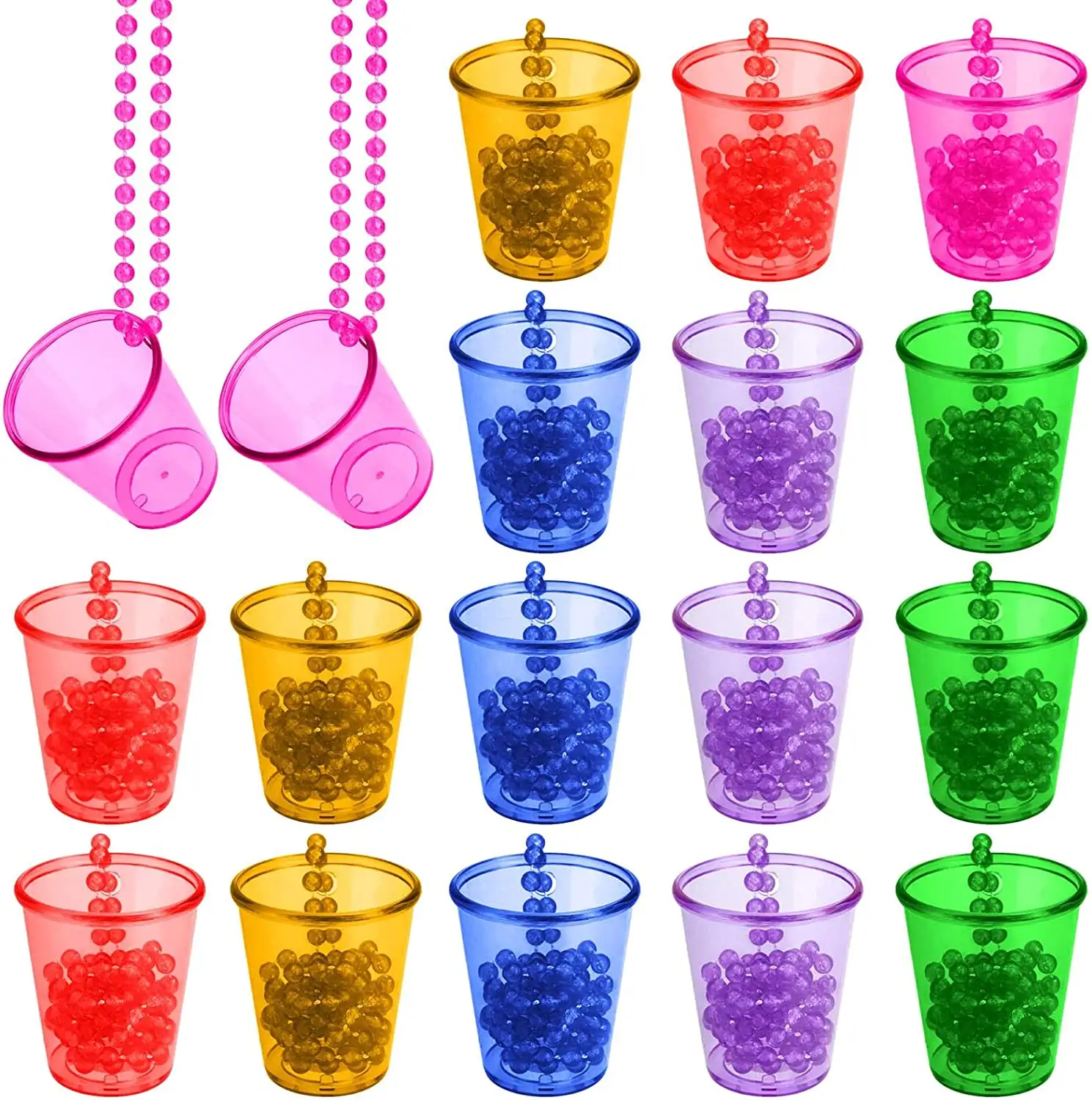 Shot Glass on Beaded Necklace Plastic Shot Cup Necklace Bachelorette Party Team Groom and Bride Supplies for Birthday Wedding Fe