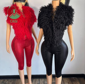 Neues Damen 2-Teiliges Outfit Rückenfreies Kunstfell-Top und Schlangenmuster-Shorts Vintage Zweiteiler Set Damen Kombi-Set - Product Image 1