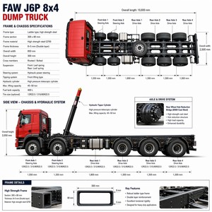 Camion benne diesel J6P 8x4 avec moteur 11.05L 12.5L, cabine à toit surélevé, réservoir de carburant 400-600L, camion de transport lourd, prix usine - Product Image 1