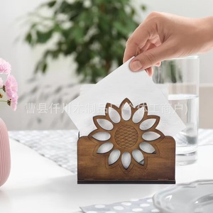 Wooden Sunflower Tissue Holder 12.3x5.8x10.5cm Free <b>Standing</b> Creative Home Kitchen Table Decor Brown Laser Engraved - Product Image 4