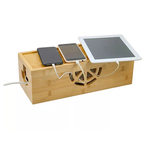 Dsktop Unique Bamboo Hides Cord Wire Junction Power Strip Surge Socket Organizer Cable Management Box Case