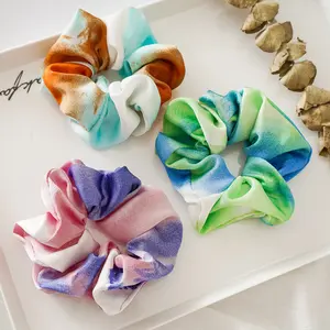 Phụ Nữ Hàn Quốc Tie Dye Rainbow Silk Đàn Hồi Tóc Scrunchies