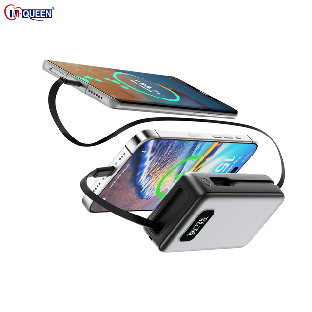 Custom PD65W 20000mAh Portable High Capacity Power Bank with Retractable USB-C & Micro USB Cables Fast Charging