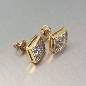 Pendientes de Oro E1395 con Zirconia Redonda, Engaste Geométrico, Joyería Clásica Unisex de Moda - Product Image 4
