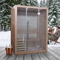 Sauna de Vapor de Madera Sólida de Cedro Rojo para 2 Personas con Ventanas de Techo, Diseño Tradicional Coreano Moderno para Relajación